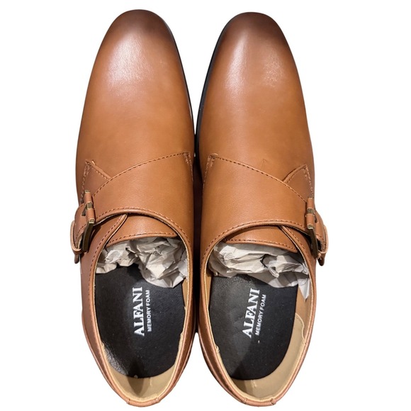 NEW Alfani Mens Elijah Single Monk Strap Shoes Brown Leather Sz 8.5M